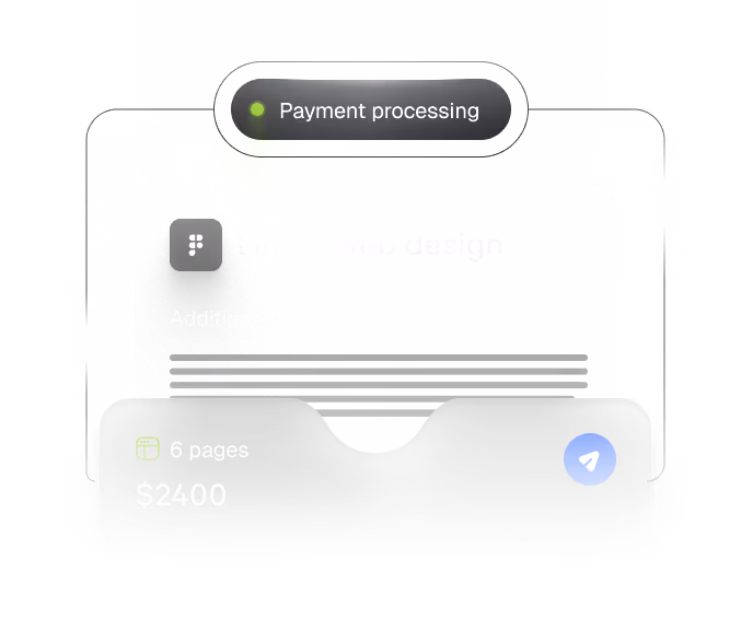 Digital interface showing payment processing status with details for 6 pages costing $2400 and a send button.